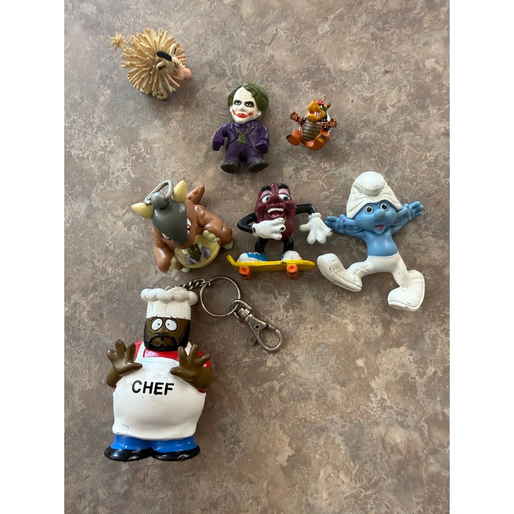Vintage Pop Culture Toy Lot South Park Chef Smurf Joker California Raisin Bowser